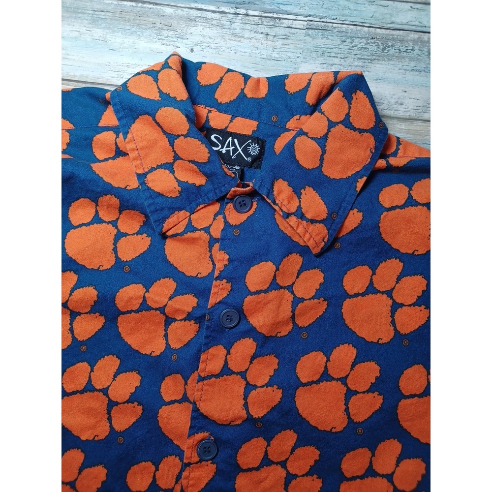 SAX Men's Size Large Short Sleeve Button-Down NCAA ACC Clemson Tigers Football